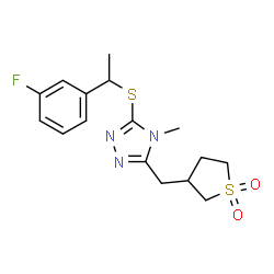 ChemSpider 2D Image | 3-[(1,1-Dioxidotetrahydro-3-thiophenyl)methyl]-5-{[1-(3-fluorophenyl)ethyl]sulfanyl}-4-methyl-4H-1,2,4-triazole | C16H20FN3O2S2