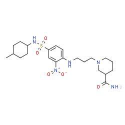 ChemSpider 2D Image | 1-[3-({4-[(4-Methylcyclohexyl)sulfamoyl]-2-nitrophenyl}amino)propyl]-3-piperidinecarboxamide | C22H35N5O5S
