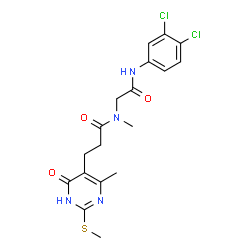 ChemSpider 2D Image | N-{2-[(3,4-Dichlorophenyl)amino]-2-oxoethyl}-N-methyl-3-[4-methyl-2-(methylsulfanyl)-6-oxo-1,6-dihydro-5-pyrimidinyl]propanamide | C18H20Cl2N4O3S