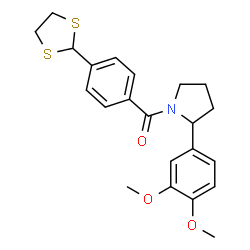 ChemSpider 2D Image | [2-(3,4-Dimethoxyphenyl)-1-pyrrolidinyl][4-(1,3-dithiolan-2-yl)phenyl]methanone | C22H25NO3S2