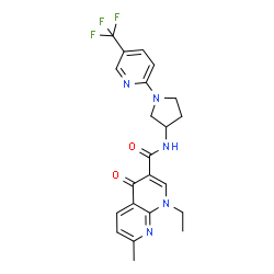 ChemSpider 2D Image | 1-Ethyl-7-methyl-4-oxo-N-{1-[5-(trifluoromethyl)-2-pyridinyl]-3-pyrrolidinyl}-1,4-dihydro-1,8-naphthyridine-3-carboxamide | C22H22F3N5O2