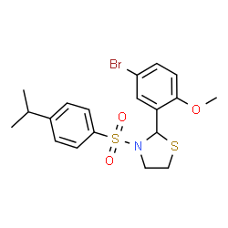ChemSpider 2D Image | 2-(5-Bromo-2-methoxyphenyl)-3-[(4-isopropylphenyl)sulfonyl]-1,3-thiazolidine | C19H22BrNO3S2
