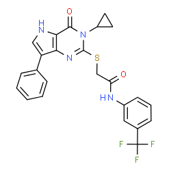 ChemSpider 2D Image | 2-[(3-Cyclopropyl-4-oxo-7-phenyl-4,5-dihydro-3H-pyrrolo[3,2-d]pyrimidin-2-yl)sulfanyl]-N-[3-(trifluoromethyl)phenyl]acetamide | C24H19F3N4O2S