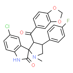 ChemSpider 2D Image | 3'-(1,3-Benzodioxol-5-ylcarbonyl)-5-chloro-4'-(4-fluorophenyl)-1'-methylspiro[indole-3,2'-pyrrolidin]-2(1H)-one | C26H20ClFN2O4