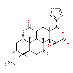 ChemSpider 2D Image | (1S,3R,4aS,6aR,6bR,7aS,10S,10aS,12aR,12bS)-10-(3-Furyl)-4,4,6a,10a,12b-pentamethyl-6,8-dioxohexadecahydronaphtho[2,1-f]oxireno[d]isochromene-1,3-diyl diacetate | C30H38O9