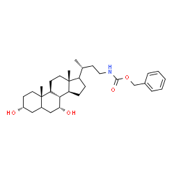 ChemSpider 2D Image | Benzyl {(3R)-3-[(3R,7R,8R,9S,10S,13R,14S)-3,7-dihydroxy-10,13-dimethylhexadecahydro-1H-cyclopenta[a]phenanthren-17-yl]butyl}carbamate | C31H47NO4