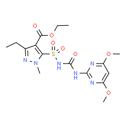 ChemSpider 2D Image | Ethyl 5-{[(4,6-dimethoxy-2-pyrimidinyl)carbamoyl]sulfamoyl}-3-ethyl-1-methyl-1H-pyrazole-4-carboxylate | C16H22N6O7S