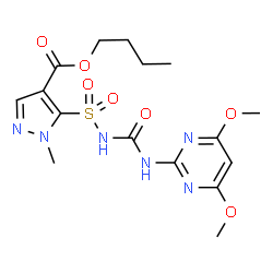 ChemSpider 2D Image | Butyl 5-{[(4,6-dimethoxy-2-pyrimidinyl)carbamoyl]sulfamoyl}-1-methyl-1H-pyrazole-4-carboxylate | C16H22N6O7S