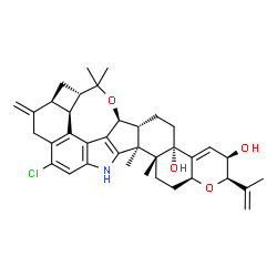 ChemSpider 2D Image | (2R,3R,4bS,6aR,7S,7dS,8S,9aS,14bS,14cR,16aS)-12-Chloro-2-isopropenyl-14b,14c,17,17-tetramethyl-10-methylene-2,3,5,6,6a,7,7d,8,9,9a,10,11,14,14b,14c,15,16,16a-octadecahydro-4bH-7,8-(epoxymethano)chrome
no[5',6':6,7]indeno[1,2-b]cyclobuta[5,6]benzo[1,2-e]indole-3,4b-diol | C37H44ClNO4