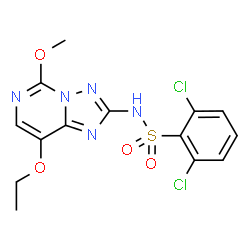 ChemSpider 2D Image | 2,6-Dichloro-N-(8-ethoxy-5-methoxy[1,2,4]triazolo[1,5-c]pyrimidin-2-yl)benzenesulfonamide | C14H13Cl2N5O4S
