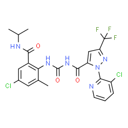 ChemSpider 2D Image | N-{[4-Chloro-2-(isopropylcarbamoyl)-6-methylphenyl]carbamoyl}-1-(3-chloro-2-pyridinyl)-3-(trifluoromethyl)-1H-pyrazole-5-carboxamide | C22H19Cl2F3N6O3