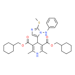 ChemSpider 2D Image | Bis(cyclohexylmethyl) 4-[1-anilino-2-(methylsulfanyl)-1H-imidazol-5-yl]-2,6-dimethyl-1,4-dihydro-3,5-pyridinedicarboxylate | C33H44N4O4S