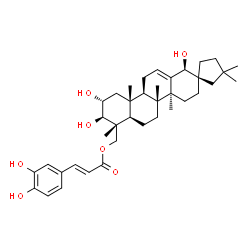 ChemSpider 2D Image | [(1S,2R,4aS,4bR,6aR,7R,8R,9R,10aR,10bR)-1,8,9-Trihydroxy-3',3',4a,4b,7,10a-hexamethyl-3,4,4a,4b,5,6,6a,7,8,9,10,10a,10b,11-tetradecahydro-1H-spiro[chrysene-2,1'-cyclopentan]-7-yl]methyl (2E)-3-(3,4-di
hydroxyphenyl)acrylate | C38H54O7