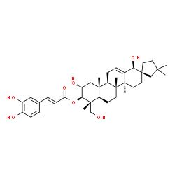 ChemSpider 2D Image | (1S,2R,4aS,4bR,6aR,7R,8R,9R,10aR,10bR)-1,9-Dihydroxy-7-(hydroxymethyl)-3',3',4a,4b,7,10a-hexamethyl-3,4,4a,4b,5,6,6a,7,8,9,10,10a,10b,11-tetradecahydro-1H-spiro[chrysene-2,1'-cyclopentan]-8-yl (2E)-3-
(3,4-dihydroxyphenyl)acrylate | C38H54O7