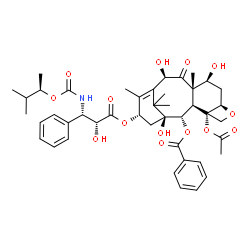 ChemSpider 2D Image | (2alpha,5beta,7beta,10beta,13alpha)-4-Acetoxy-1,7,10-trihydroxy-13-({(2R,3S)-2-hydroxy-3-[({[(2R)-3-methyl-2-butanyl]oxy}carbonyl)amino]-3-phenylpropanoyl}oxy)-9-oxo-5,20-epoxytax-11-en-2-yl benzoate | C44H55NO14