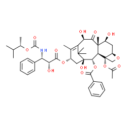 ChemSpider 2D Image | (2alpha,5beta,7beta,10beta,13alpha)-4-Acetoxy-1,7,10-trihydroxy-13-({(2R,3S)-2-hydroxy-3-[({[(2S)-3-methyl-2-butanyl]oxy}carbonyl)amino]-3-phenylpropanoyl}oxy)-9-oxo-5,20-epoxytax-11-en-2-yl benzoate | C44H55NO14