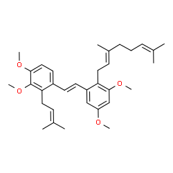 ChemSpider 2D Image | 1-[(E)-2-{2-[(2E)-3,7-Dimethyl-2,6-octadien-1-yl]-3,5-dimethoxyphenyl}vinyl]-3,4-dimethoxy-2-(3-methyl-2-buten-1-yl)benzene | C33H44O4