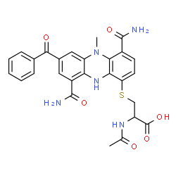 ChemSpider 2D Image | N-Acetyl-S-(7-benzoyl-4,9-dicarbamoyl-5-methyl-5,10-dihydro-1-phenazinyl)cysteine | C27H25N5O6S