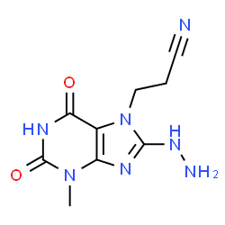 ChemSpider 2D Image | 3-(8-Hydrazino-3-methyl-2,6-dioxo-1,2,3,6-tetrahydro-7H-purin-7-yl)propanenitrile | C9H11N7O2