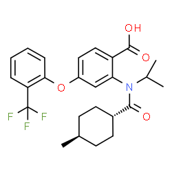 ChemSpider 2D Image | 2-{Isopropyl[(trans-4-methylcyclohexyl)carbonyl]amino}-4-[2-(trifluoromethyl)phenoxy]benzoic acid | C25H28F3NO4