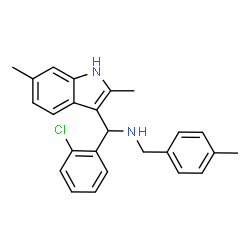 ChemSpider 2D Image | 1-(2-Chlorophenyl)-1-(2,6-dimethyl-1H-indol-3-yl)-N-(4-methylbenzyl)methanamine | C25H25ClN2