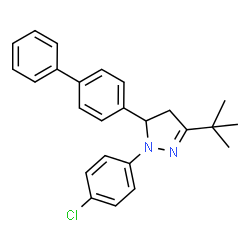 ChemSpider 2D Image | 5-(4-Biphenylyl)-1-(4-chlorophenyl)-3-(2-methyl-2-propanyl)-4,5-dihydro-1H-pyrazole | C25H25ClN2