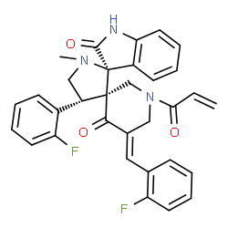 ChemSpider 2D Image | (3S,3'R,4'R,5''E)-1''-Acryloyl-5''-(2-fluorobenzylidene)-4'-(2-fluorophenyl)-1'-methyl-4''H-dispiro[indole-3,2'-pyrrolidine-3',3''-piperidine]-2,4''(1H)-dione | C32H27F2N3O3