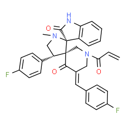 ChemSpider 2D Image | (3S,3'R,4'S,5''E)-1''-Acryloyl-5''-(4-fluorobenzylidene)-4'-(4-fluorophenyl)-1'-methyl-4''H-dispiro[indole-3,2'-pyrrolidine-3',3''-piperidine]-2,4''(1H)-dione | C32H27F2N3O3
