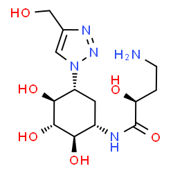 ChemSpider 2D Image | (2S)-4-Amino-2-hydroxy-N-{(1S,2R,3S,4S,5R)-2,3,4-trihydroxy-5-[4-(hydroxymethyl)-1H-1,2,3-triazol-1-yl]cyclohexyl}butanamide | C13H23N5O6