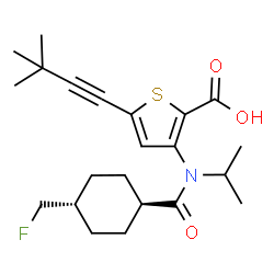 ChemSpider 2D Image | 5-(3,3-Dimethyl-1-butyn-1-yl)-3-[{[trans-4-(fluoromethyl)cyclohexyl]carbonyl}(isopropyl)amino]-2-thiophenecarboxylic acid | C22H30FNO3S