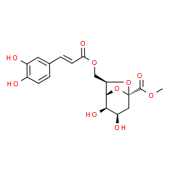 ChemSpider 2D Image | Methyl (1S,2R,3R,5S,7R)-7-({[(2E)-3-(3,4-dihydroxyphenyl)-2-propenoyl]oxy}methyl)-2,3-dihydroxy-6,8-dioxabicyclo[3.2.1]octane-5-carboxylate | C18H20O10