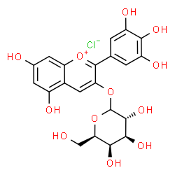 ChemSpider 2D Image | 5,7-Dihydroxy-2-(3,4,5-trihydroxyphenyl)-3-chromeniumyl D-galactopyranoside chloride | C21H21ClO12