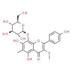ChemSpider 2D Image | 5,7-Dihydroxy-2-(4-hydroxyphenyl)-3-methoxy-6-methyl-4-oxo-4H-chromen-8-yl beta-D-glucopyranoside | C23H24O12