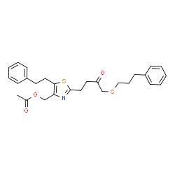 ChemSpider 2D Image | [2-{3-Oxo-4-[(3-phenylpropyl)sulfanyl]butyl}-5-(2-phenylethyl)-1,3-thiazol-4-yl]methyl acetate | C27H31NO3S2