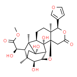 ChemSpider 2D Image | Methyl (2R)-[(1S,2R,3S,4R,7S,8R,12R,14R,15S,16R,17S,18S)-8-(3-furyl)-1,3,15-trihydroxy-7,16,18-trimethyl-10-oxo-9,13-dioxahexacyclo[14.2.1.0~2,14~.0~3,12~.0~4,18~.0~7,12~]nonadec-17-yl](hydroxy)acetat
e | C27H34O10