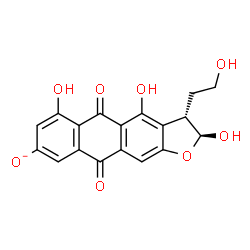 ChemSpider 2D Image | (2S,3S)-2,4,6-Trihydroxy-3-(2-hydroxyethyl)-5,10-dioxo-2,3,5,10-tetrahydroanthra[2,3-b]furan-8-olate | C18H13O8