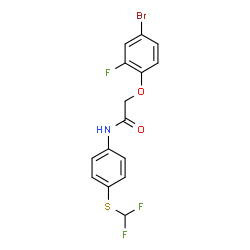 ChemSpider 2D Image | 2-(4-Bromo-2-fluorophenoxy)-N-{4-[(difluoromethyl)sulfanyl]phenyl}acetamide | C15H11BrF3NO2S