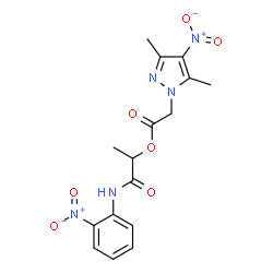 ChemSpider 2D Image | 1-[(2-Nitrophenyl)amino]-1-oxo-2-propanyl (3,5-dimethyl-4-nitro-1H-pyrazol-1-yl)acetate | C16H17N5O7