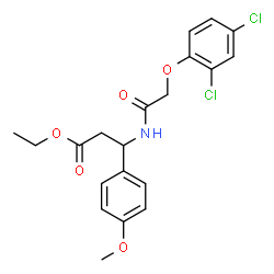 ChemSpider 2D Image | Ethyl 3-{[(2,4-dichlorophenoxy)acetyl]amino}-3-(4-methoxyphenyl)propanoate | C20H21Cl2NO5