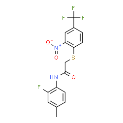 ChemSpider 2D Image | N-(2-Fluoro-4-methylphenyl)-2-{[2-nitro-4-(trifluoromethyl)phenyl]sulfanyl}acetamide | C16H12F4N2O3S