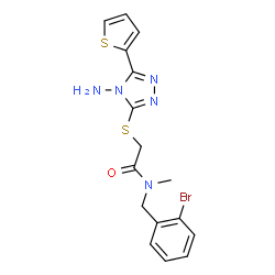 ChemSpider 2D Image | 2-{[4-Amino-5-(2-thienyl)-4H-1,2,4-triazol-3-yl]sulfanyl}-N-(2-bromobenzyl)-N-methylacetamide | C16H16BrN5OS2