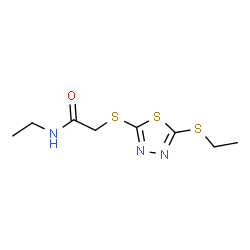 ChemSpider 2D Image | N-Ethyl-2-{[5-(ethylsulfanyl)-1,3,4-thiadiazol-2-yl]sulfanyl}acetamide | C8H13N3OS3