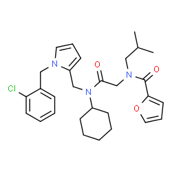ChemSpider 2D Image | N-{2-[{[1-(2-Chlorobenzyl)-1H-pyrrol-2-yl]methyl}(cyclohexyl)amino]-2-oxoethyl}-N-isobutyl-2-furamide | C29H36ClN3O3