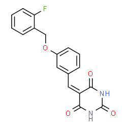 ChemSpider 2D Image | 5-{3-[(2-Fluorobenzyl)oxy]benzylidene}-2,4,6(1H,3H,5H)-pyrimidinetrione | C18H13FN2O4