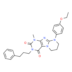 ChemSpider 2D Image | 9-(4-Ethoxyphenyl)-1-methyl-3-(3-phenylpropyl)-6,7,8,9-tetrahydropyrimido[2,1-f]purine-2,4(1H,3H)-dione | C26H29N5O3