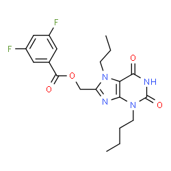 ChemSpider 2D Image | (3-Butyl-2,6-dioxo-7-propyl-2,3,6,7-tetrahydro-1H-purin-8-yl)methyl 3,5-difluorobenzoate | C20H22F2N4O4