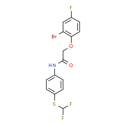 ChemSpider 2D Image | 2-(2-Bromo-4-fluorophenoxy)-N-{4-[(difluoromethyl)sulfanyl]phenyl}acetamide | C15H11BrF3NO2S