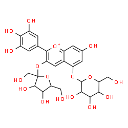 ChemSpider 2D Image | 3-(Hex-2-ulofuranosyloxy)-7-hydroxy-2-(3,4,5-trihydroxyphenyl)-5-chromeniumyl hexopyranoside | C27H31O17