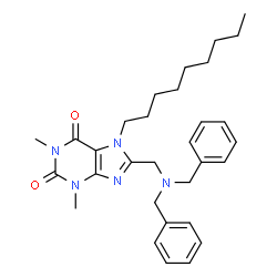 ChemSpider 2D Image | 8-[(Dibenzylamino)methyl]-1,3-dimethyl-7-nonyl-3,7-dihydro-1H-purine-2,6-dione | C31H41N5O2