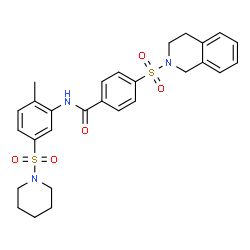 ChemSpider 2D Image | 4-(3,4-Dihydro-2(1H)-isoquinolinylsulfonyl)-N-[2-methyl-5-(1-piperidinylsulfonyl)phenyl]benzamide | C28H31N3O5S2